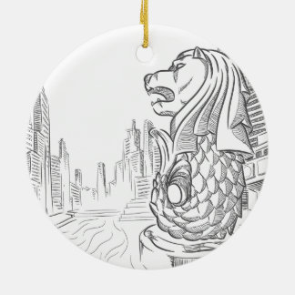 Sketch of Singapore Tourism Landmark - Merlion Ceramic Ornament