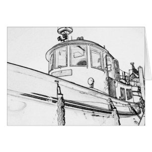 Sketch of Vintage Tug Boat card