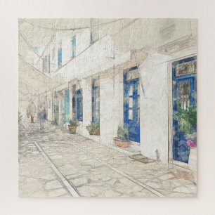 Sketch of Walking in Traditional Greek Streets  Jigsaw Puzzle