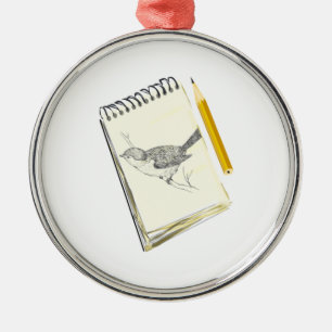 Sketch Pad Bird Metal Ornament