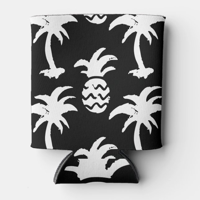 Sketch palm trees, pineapples, monochrome pattern. can cooler (Front)