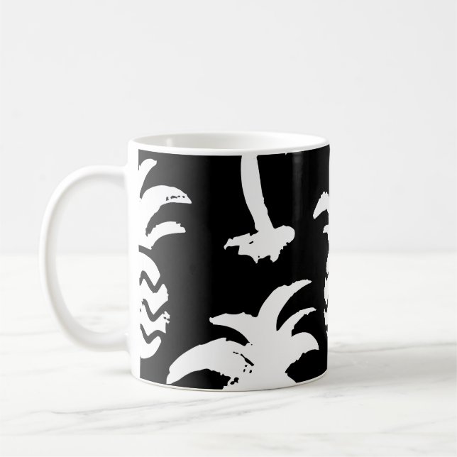 Sketch palm trees, pineapples, monochrome pattern. coffee mug (Left)