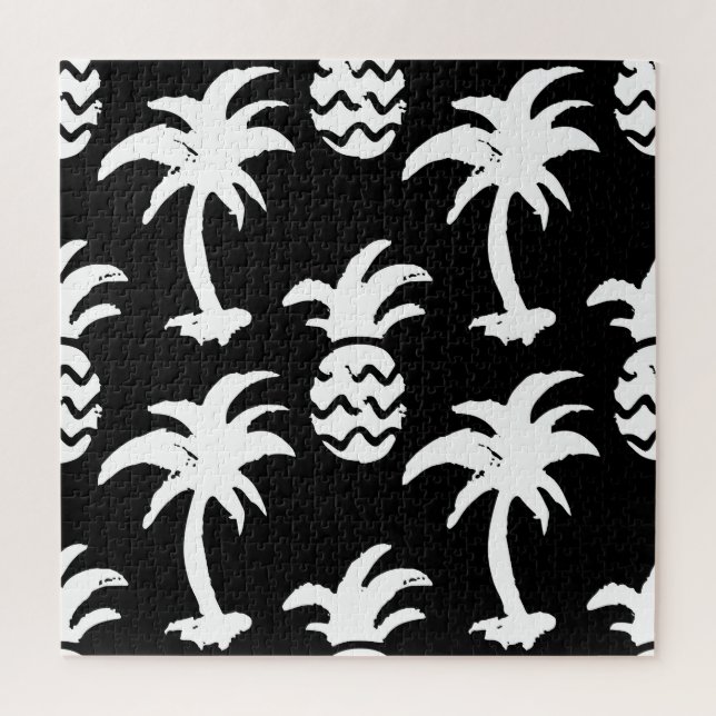 Sketch palm trees, pineapples, monochrome pattern. jigsaw puzzle (Vertical)