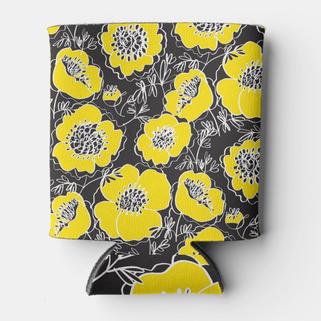 Sketch Peony Flowers Fun Pattern Can Cooler (Front)