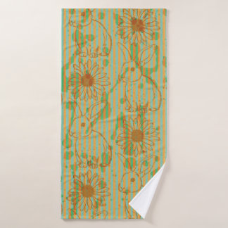Sketch rabbit and chamomile, vintage seamless patt bath towel