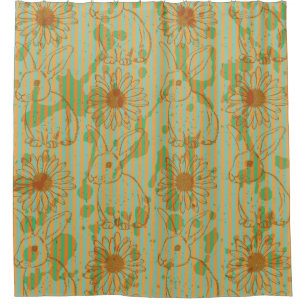 Sketch rabbit and chamomile, vintage seamless patt shower curtain