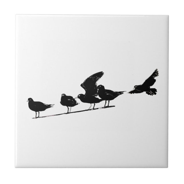 Sketch Seagull Pattern Flying Sitting Ceramic Tile (Front)