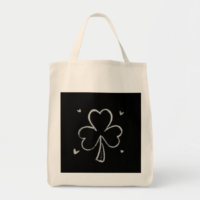 Sketch Shamrock – Hand-Drawn Irish Clover Design Tote Bag (Front)