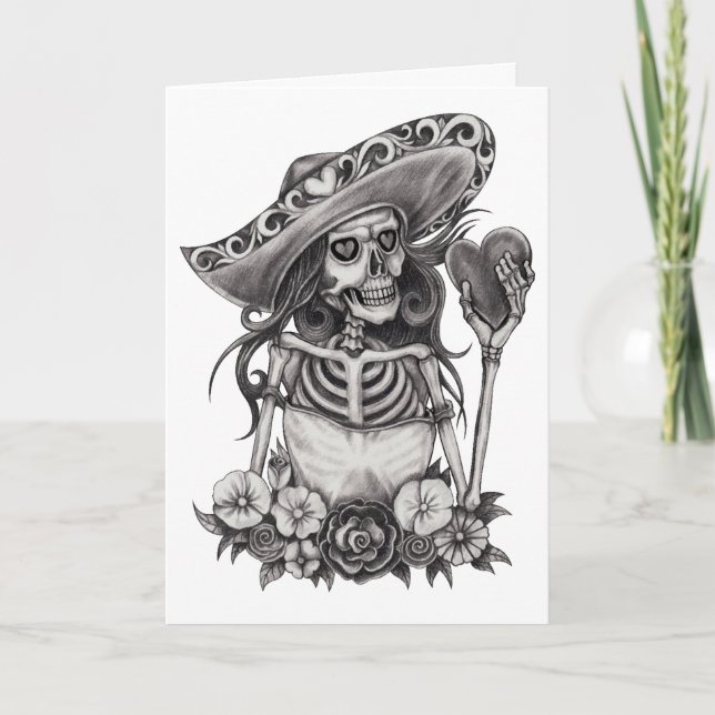 Sketch Skeleton Love Heart Card (Front)