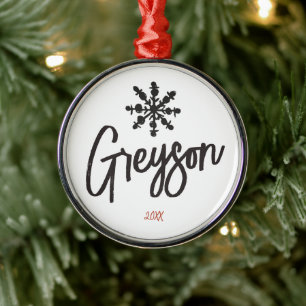 Sketch Snowflake Custom Name Christmas Metal Ornament