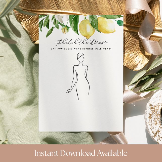 Sketch the Dress Lemon Bridal Shower Game Card (Creator Uploaded)