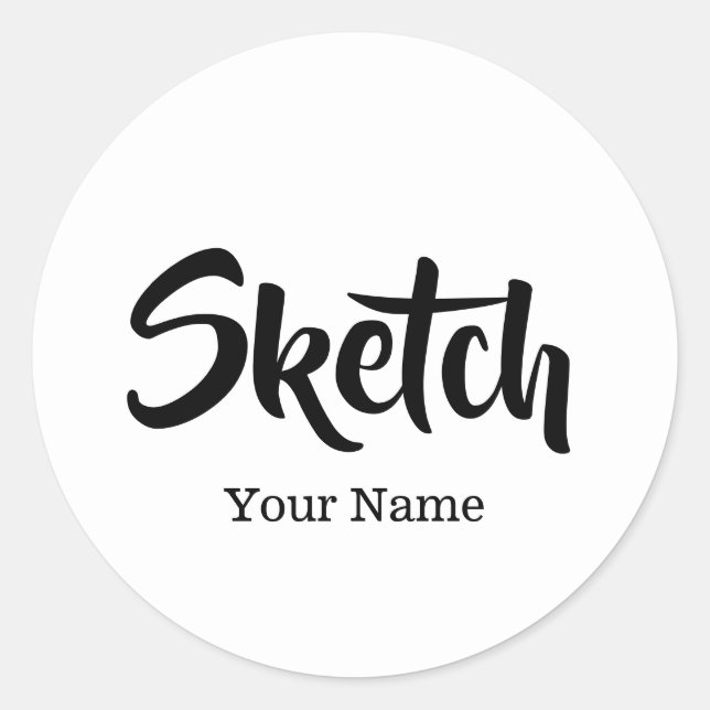 Sketch with Your Name Personalised Round Stickers (Front)