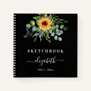 Sketchbook black sunflower eucalyptus greenery notebook