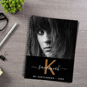 Sketchbook black white gold photo monogram notebook