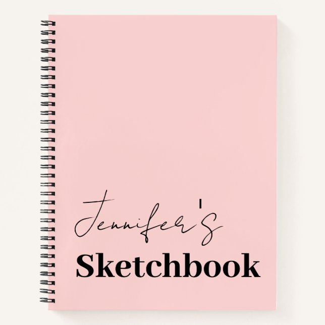 Sketchbook Blush Pink Black Script Personalised Notebook (Front)