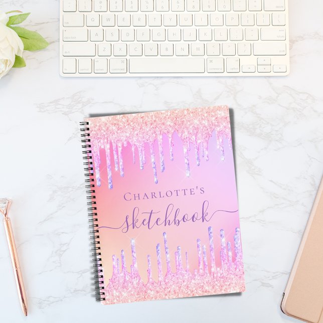 Sketchbook blush pink iridescent name notebook (Creator Uploaded)