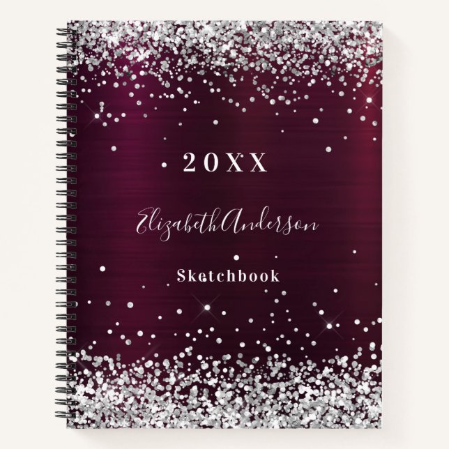 Sketchbook burgundy silver name notebook (Front)