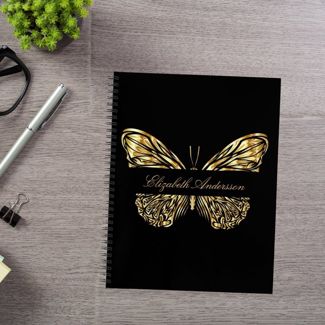 Sketchbook butterfly black gold elegant name notebook (Creator Uploaded)