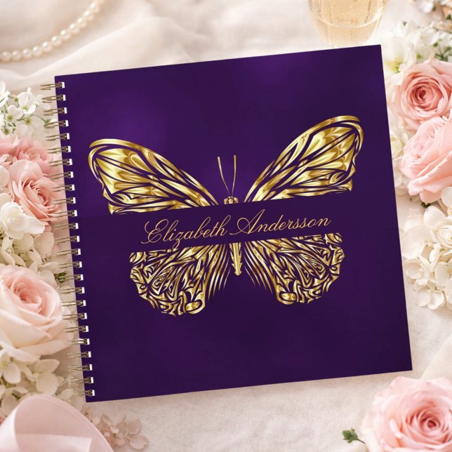 Sketchbook butterfly purple gold elegant name notebook (Creator Uploaded)
