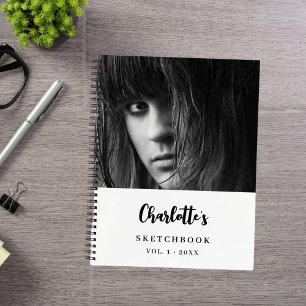 Sketchbook custom photo black white name notebook