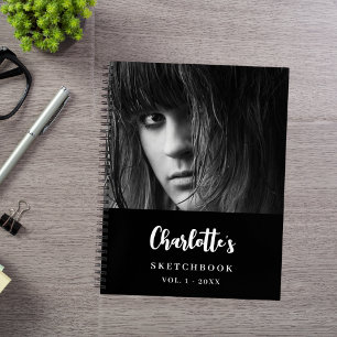 Sketchbook custom photo black white name notebook