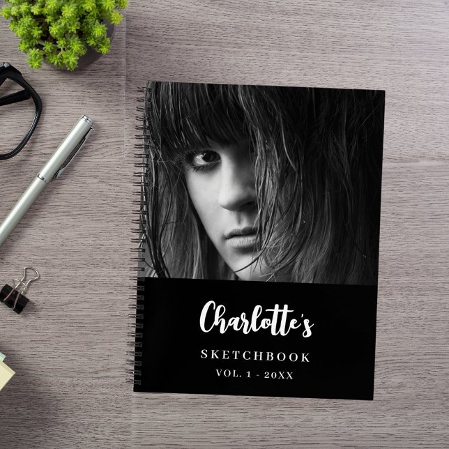 Sketchbook custom photo black white name notebook (Creator Uploaded)