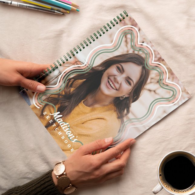 Sketchbook Custom Photo Retro Wavy Rainbow Border Notebook (Sketchbook Custom Photo Retro Wavy Rainbow Border Notebook)