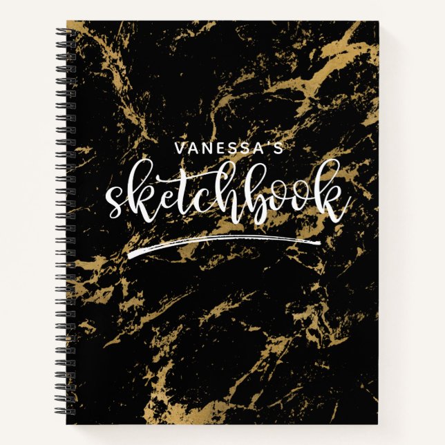 Sketchbook Elegant Black Marble Notebook (Front)