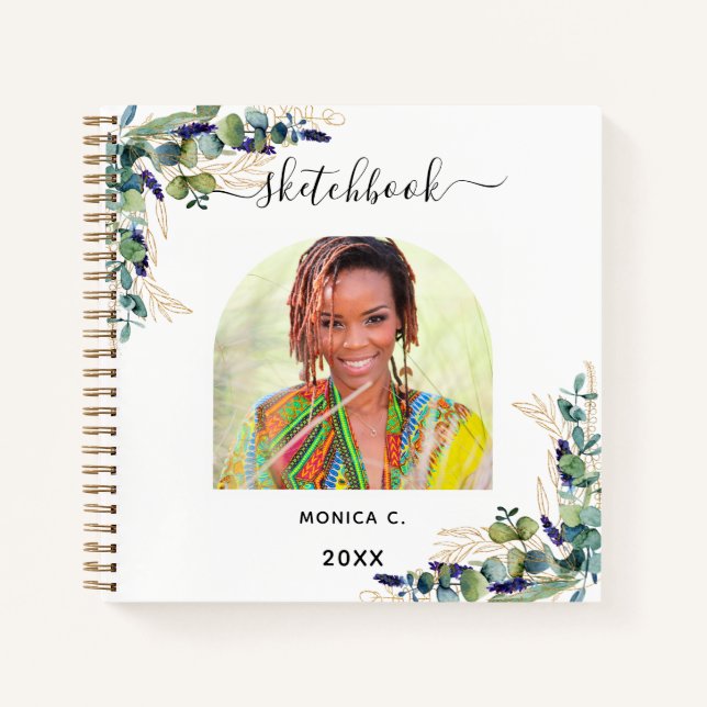 Sketchbook eucalyptus greenery gold photo notebook (Front)
