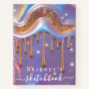 Sketchbook holographic pink drips girly notebook