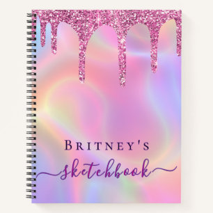 Sketchbook holographic pink drips girly  notebook