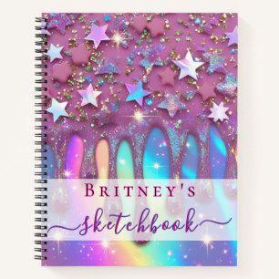 Sketchbook holographic pink drips girly notebook