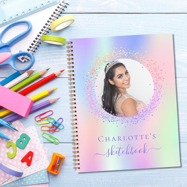 Sketchbook holographic pink purple photo girl notebook (Creator Uploaded)