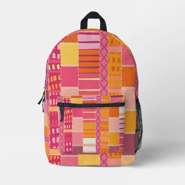 Sketchbook Marks-Textured Multicoloured Stripes Printed Backpack (Front)