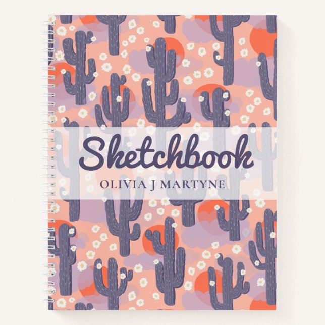 Sketchbook Modern Cactus Personalised Notebook (Front)
