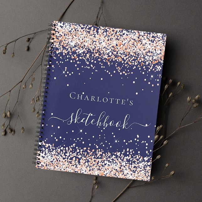 Sketchbook navy blue rose gold name script notebook (Creator Uploaded)