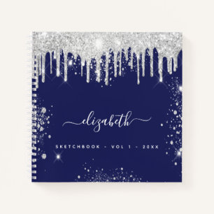 Sketchbook navy blue white monogram name  notebook