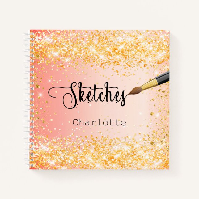 Sketchbook orange gold glitter paint notebook (Front)