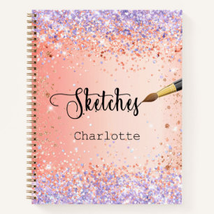 Sketchbook orange purple rose gold glitter paint notebook