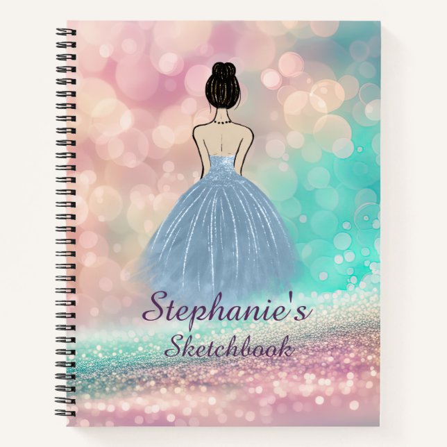 Sketchbook Pastel Gradient Glitter Rainbow Bokeh Notebook (Front)