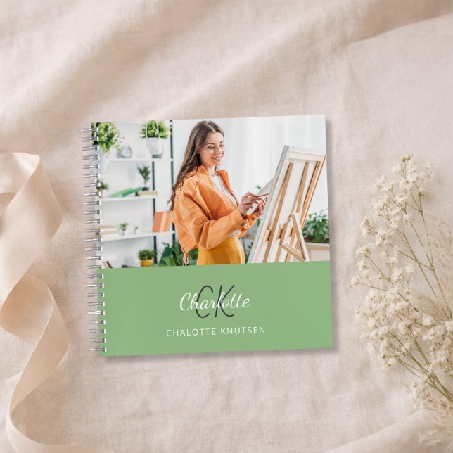 Sketchbook photo sage green monogram notebook (Creator Uploaded)