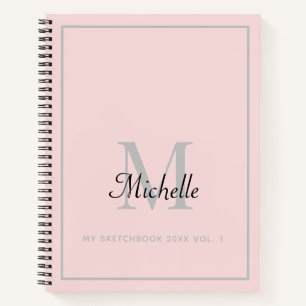 Sketchbook Pink Elegant Girly Monogram Notebook