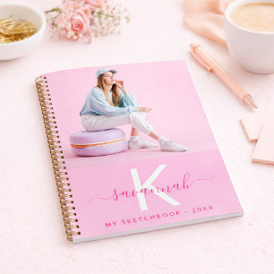 Sketchbook pink photo monogram notebook