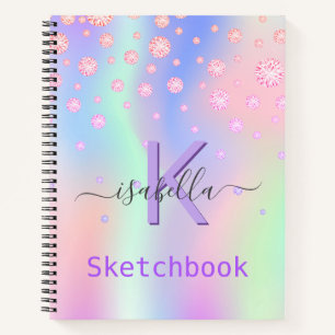 Sketchbook  pink purple diamonds iridescent name notebook