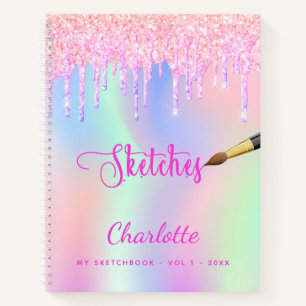 Sketchbook pink purple glitter drips holographic notebook