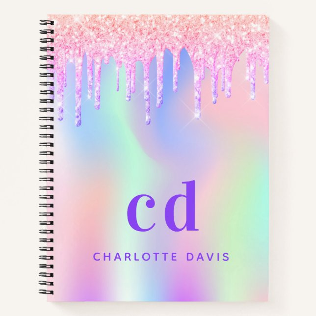 Sketchbook pink purple glitter drips holographic notebook (Front)