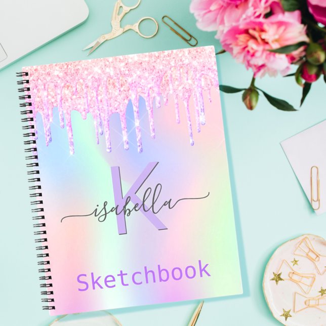 Sketchbook  pink purple glitter iridescent name notebook (Creator Uploaded)