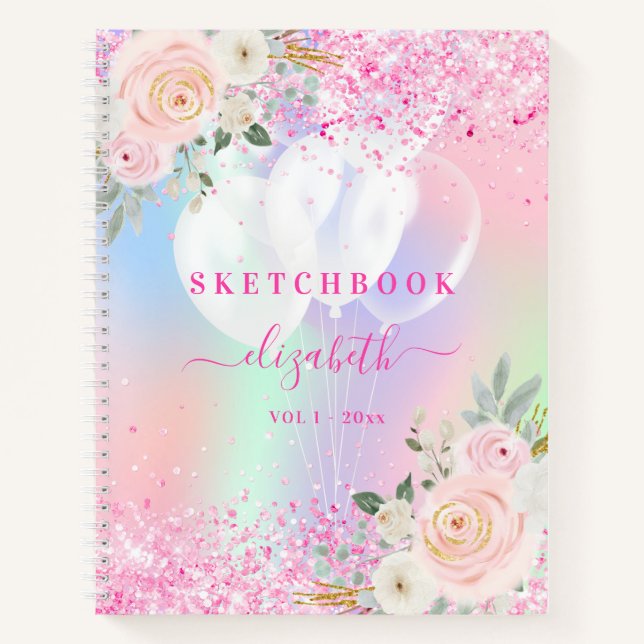 Sketchbook pinkpurple florals name notebook (Front)