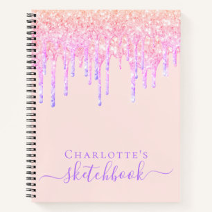 Sketchbook rose gold blush glitter drips notebook