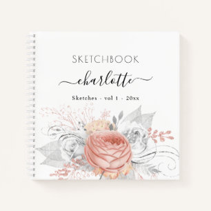 Sketchbook rose gold floral silver foliage notebook
